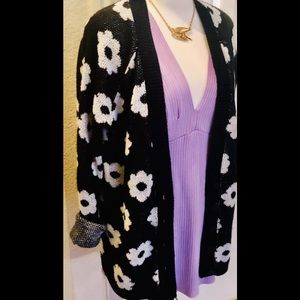 LA hearts black and white daisy sweater cardigan